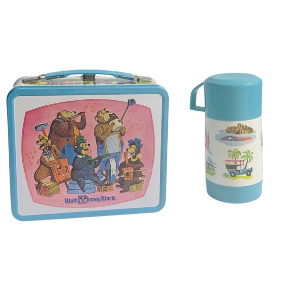 Walt Disney Mickey Donald Goofy Bear All Over Print Metal Lunchbox Thermos Set - Picture 2 of 4